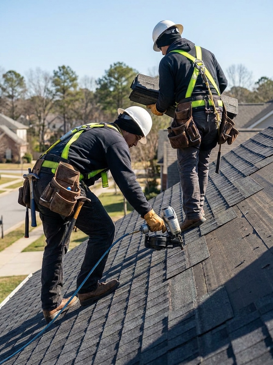 Summit Crest crew installing shingles